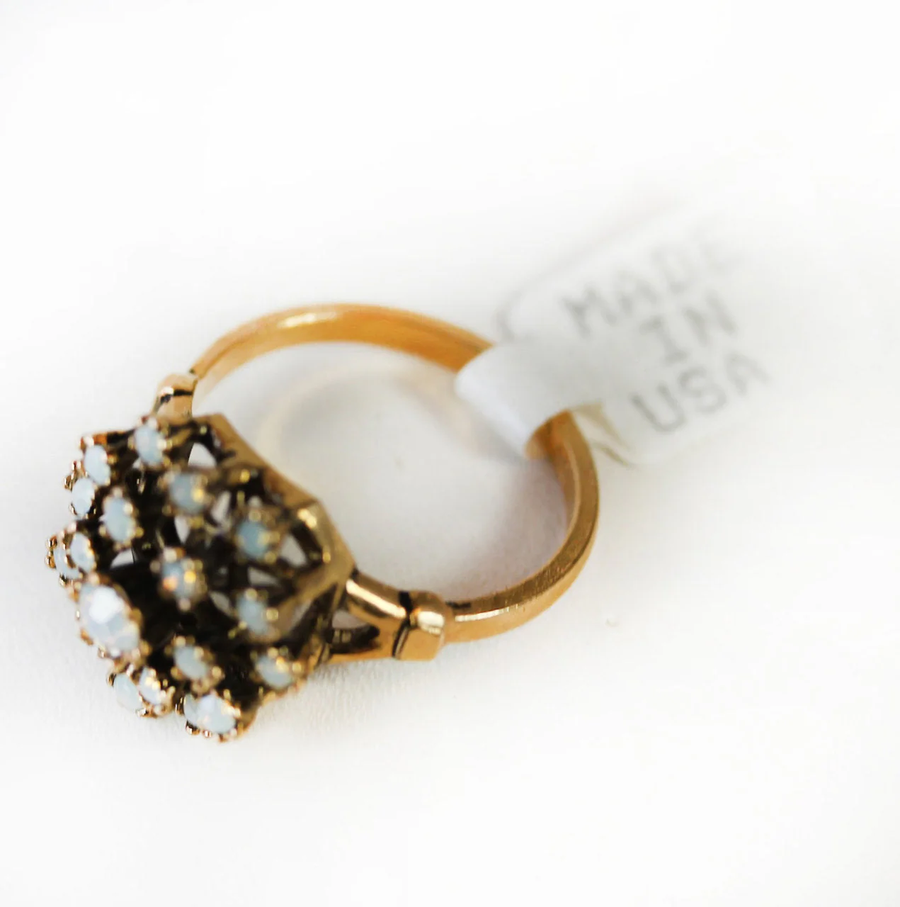 Vintage Clear Austrian Crystal Burst Ring 18k White Gold Electroplated Made in USA by PVD Vintage Jewelry - Image 9
