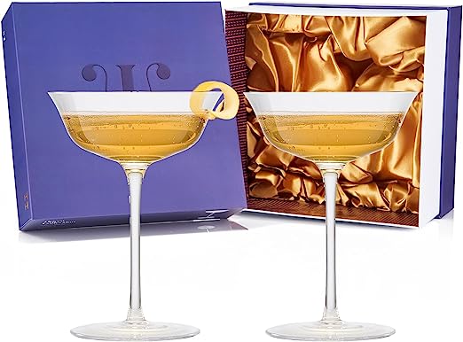 Vintage Crystal Coupe Glasses, Set of 2, Clear Radiance - Champagne, Martini, Cocktails - Hand Blown Classy Glass -Timeless Art Deco Design - Durable Sparkling Cocktail Barware, Home Bar (8 OZ) by The Wine Savant - Image 5