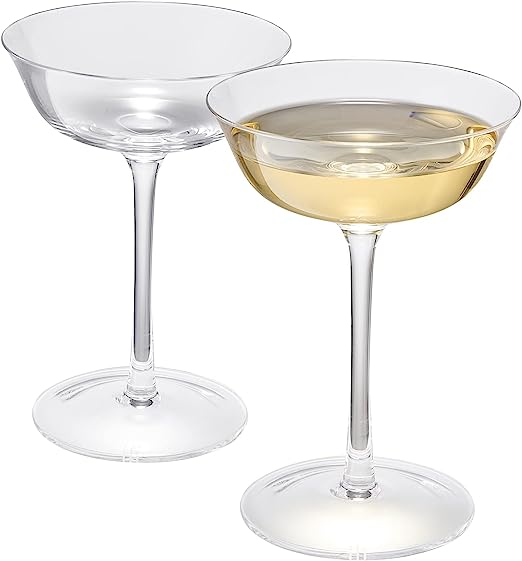 Vintage Crystal Coupe Glasses, Set of 2, Clear Radiance - Champagne, Martini, Cocktails - Hand Blown Classy Glass -Timeless Art Deco Design - Durable Sparkling Cocktail Barware, Home Bar (8 OZ) by The Wine Savant - Image 6