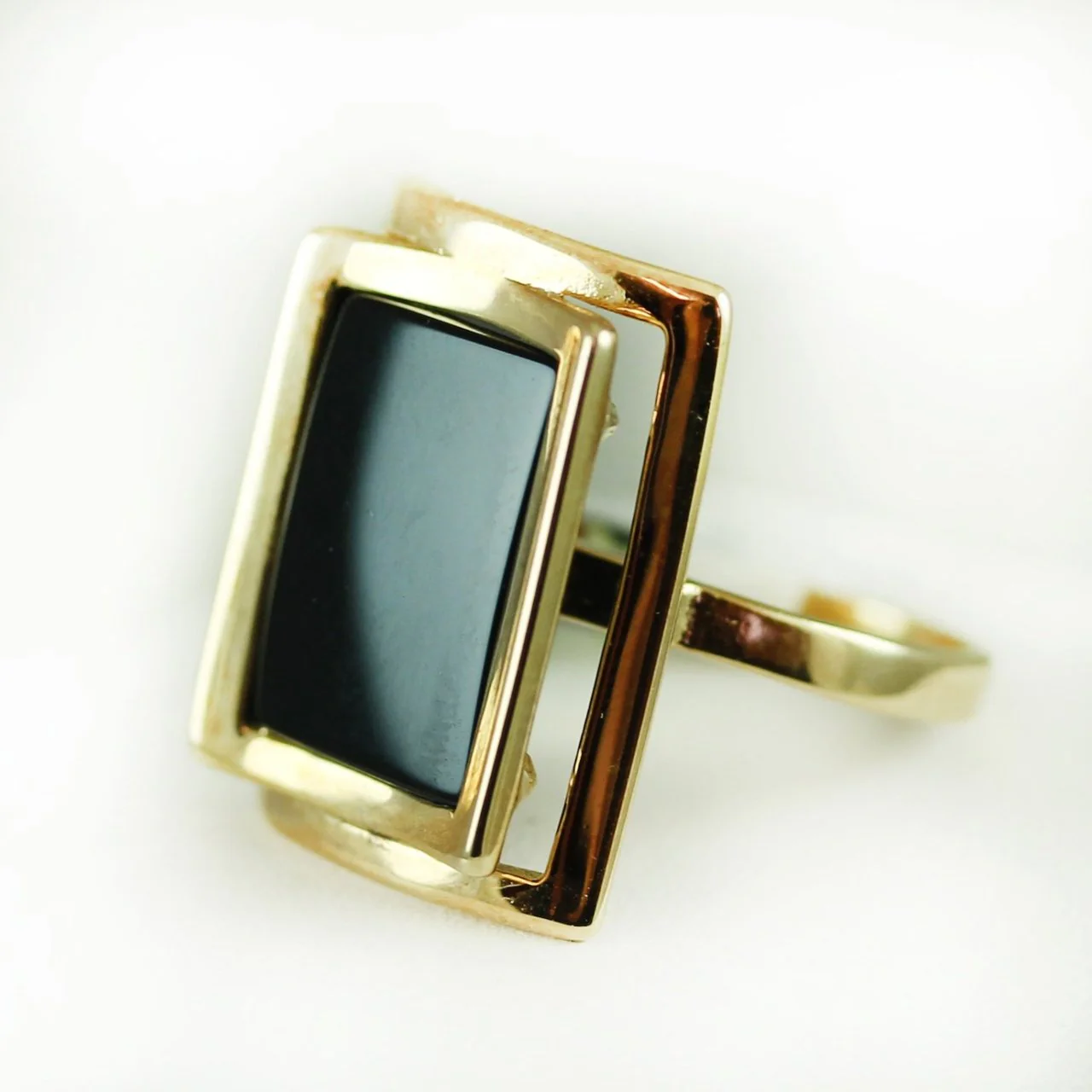 Vintage Genuine Onyx Rectangle 18k Yellow Gold Electroplated Made in USA #R327 by PVD Vintage Jewelry - Image 3