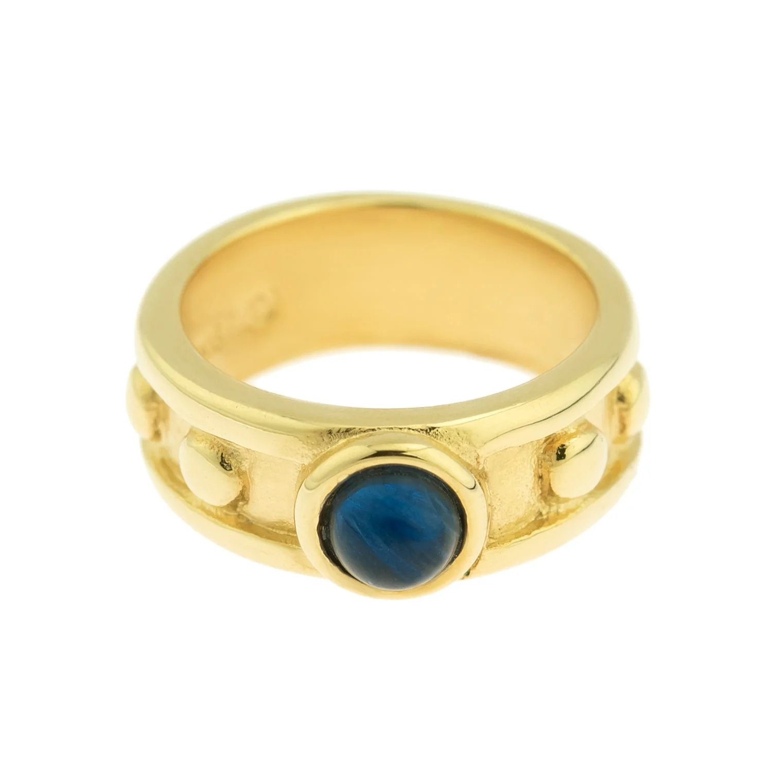 Vintage Ring 1970s Sapphire Cabocon Glass Ring 18k Brushed Gold September Birthstone #R3095 by PVD Vintage Jewelry - Image 3