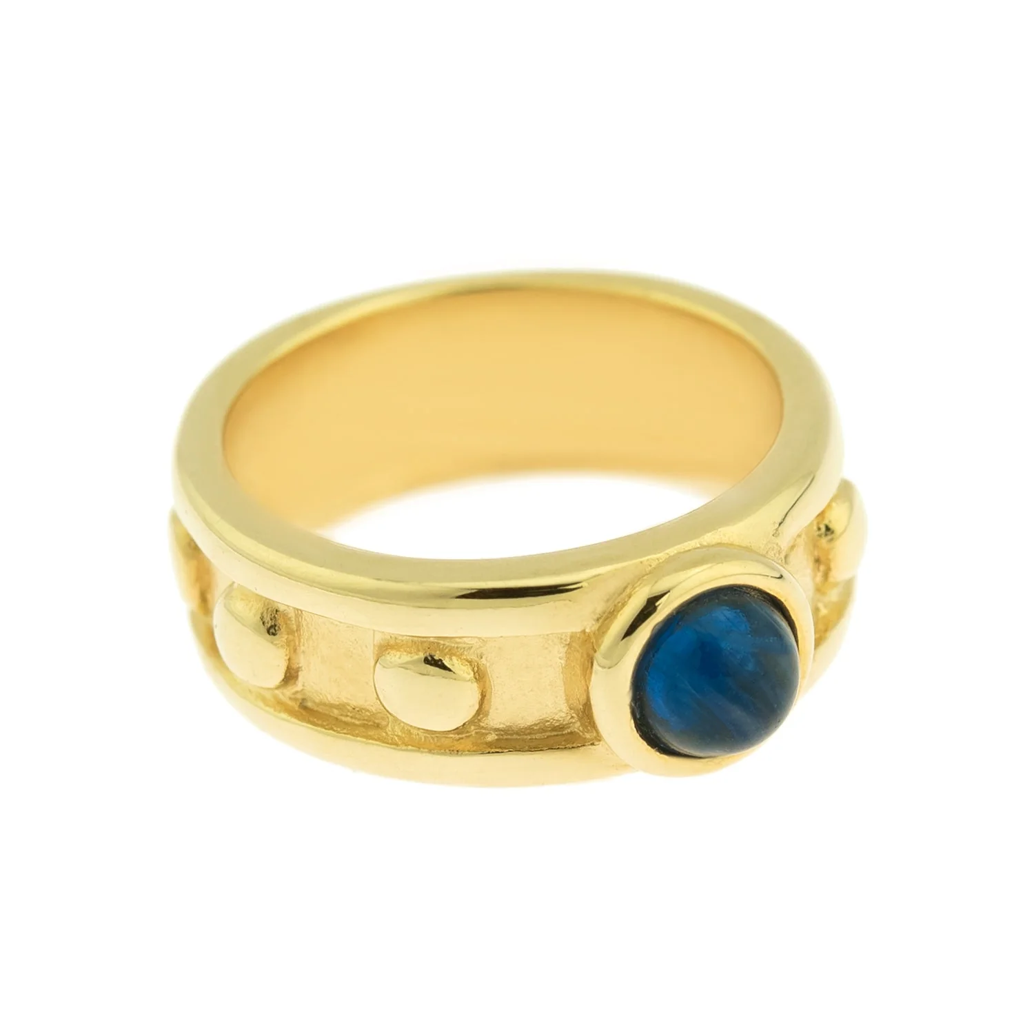 Vintage Ring 1970s Sapphire Cabocon Glass Ring 18k Brushed Gold September Birthstone #R3095 by PVD Vintage Jewelry - Image 5