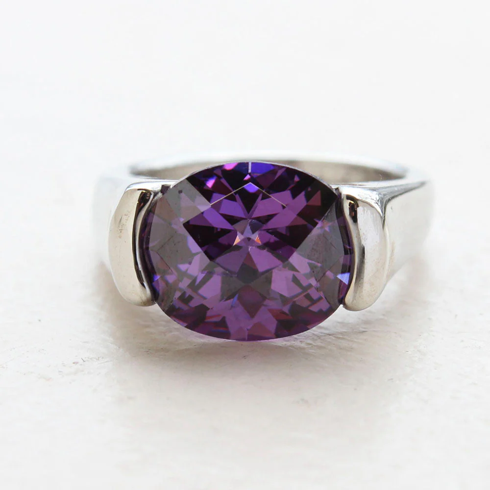 Vintage Ring Amethyst Swarovski Crystal Ring 18k White Gold Silver  R4668 by PVD Vintage Jewelry - Image 3