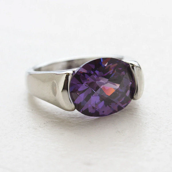 Vintage Ring Amethyst Swarovski Crystal Ring 18k White Gold Silver  R4668 by PVD Vintage Jewelry - Image 8