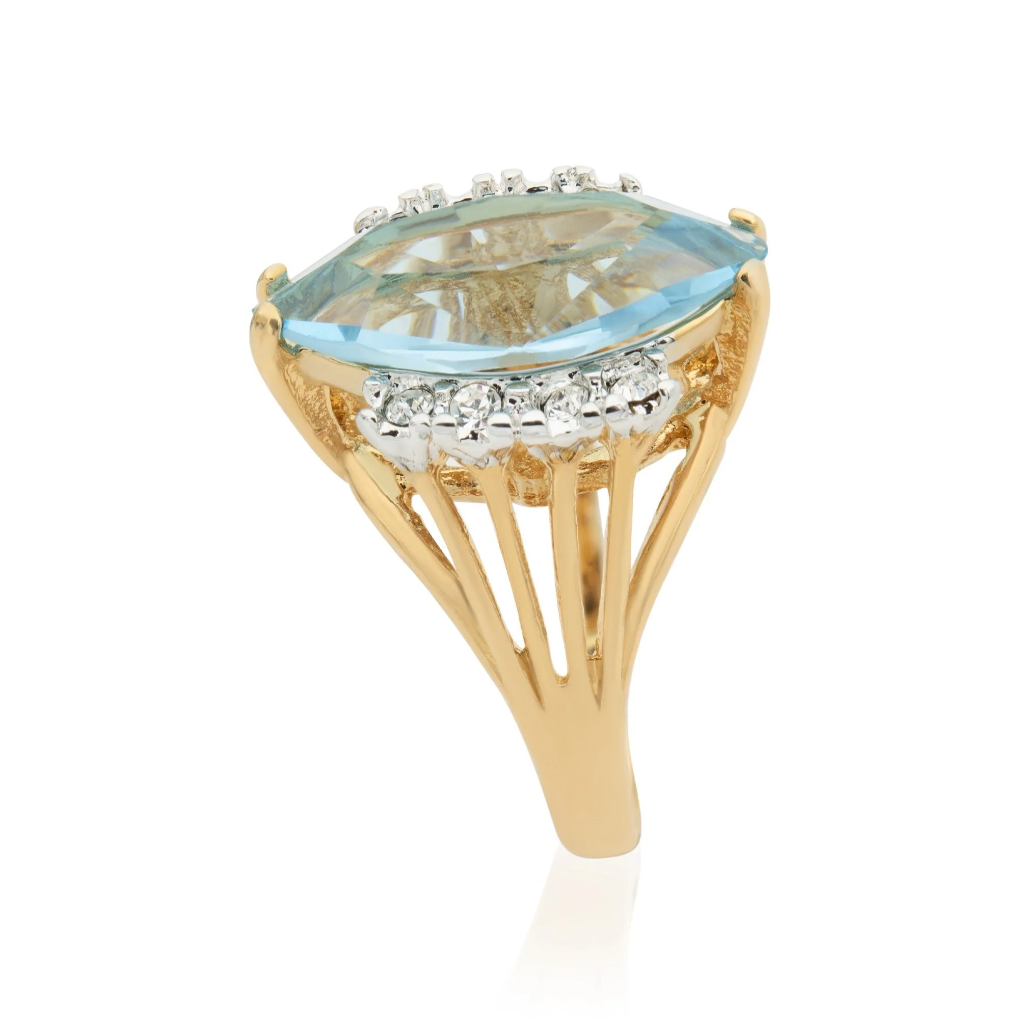 Vintage Ring Aquamarine Marquise Crystal 18k Gold Antique Womans Jewelry Handmade Rings by PVD Vintage Jewelry - Image 2