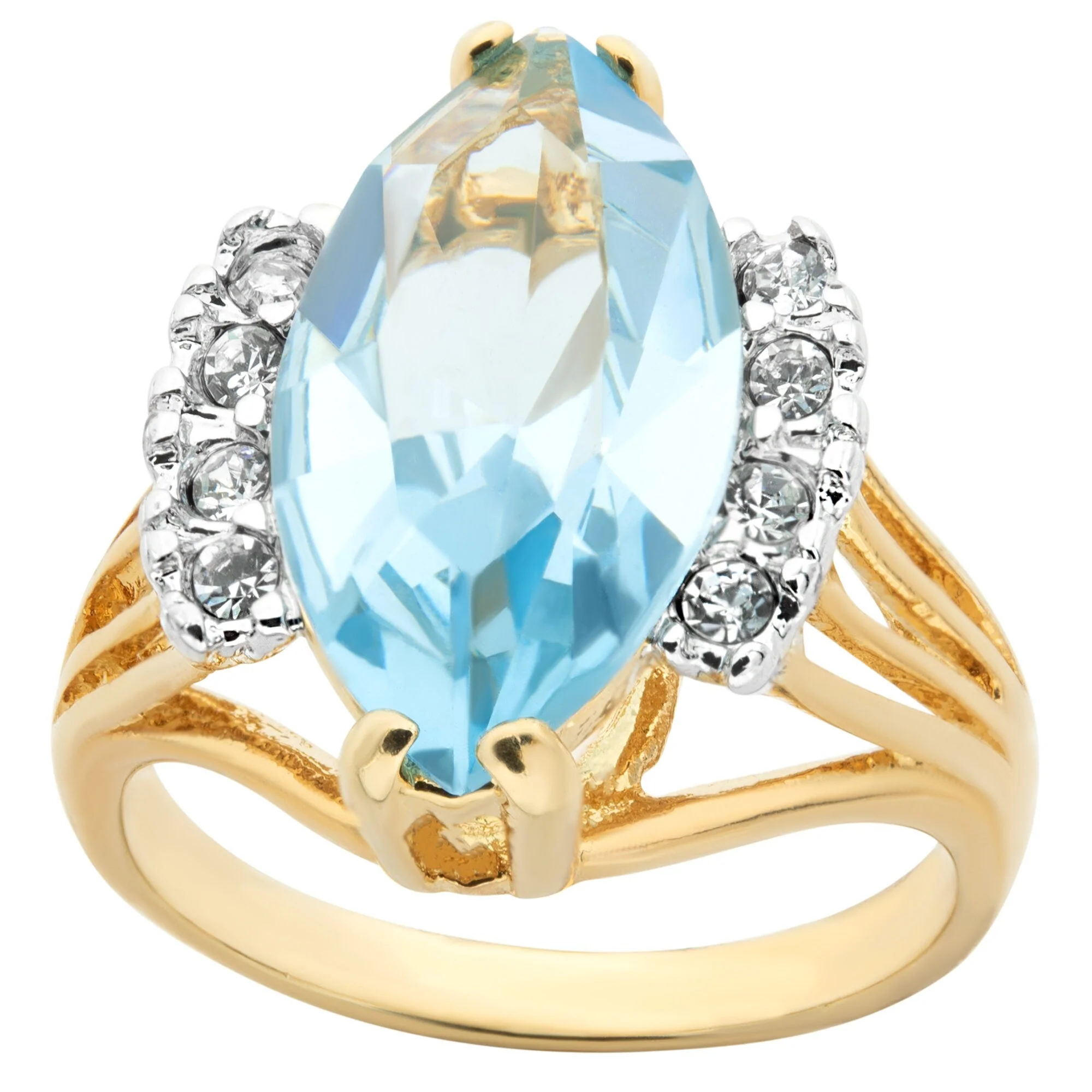 Vintage Ring Aquamarine Marquise Crystal 18k Gold Antique Womans Jewelry Handmade Rings by PVD Vintage Jewelry - Image 4