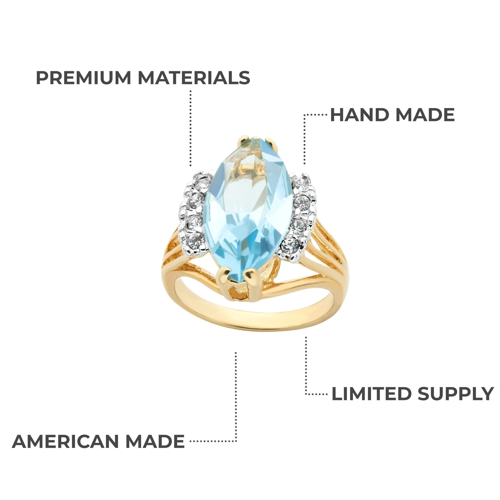 Vintage Ring Aquamarine Marquise Crystal 18k Gold Antique Womans Jewelry Handmade Rings by PVD Vintage Jewelry - Image 5
