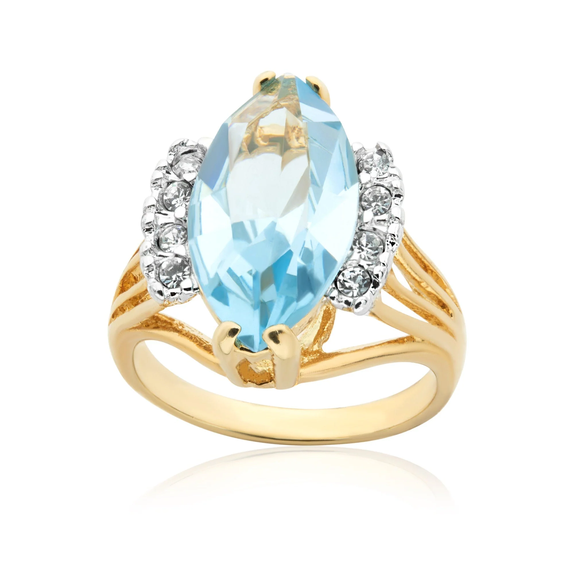 Vintage Ring Aquamarine Marquise Crystal 18k Gold Antique Womans Jewelry Handmade Rings by PVD Vintage Jewelry - Image 8