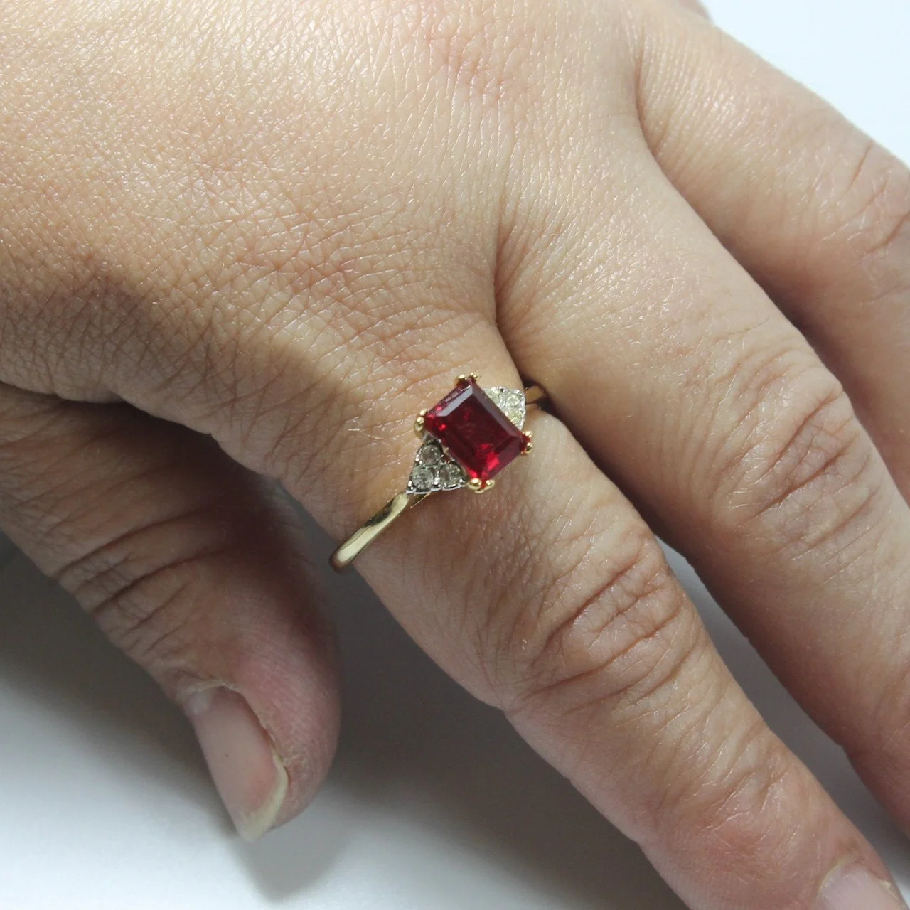 Vintage Ring Clear Austrian Crystals 18k Yellow Gold Electroplated Womens Birthstone Made in USA by PVD Vintage Jewelry - Image 10