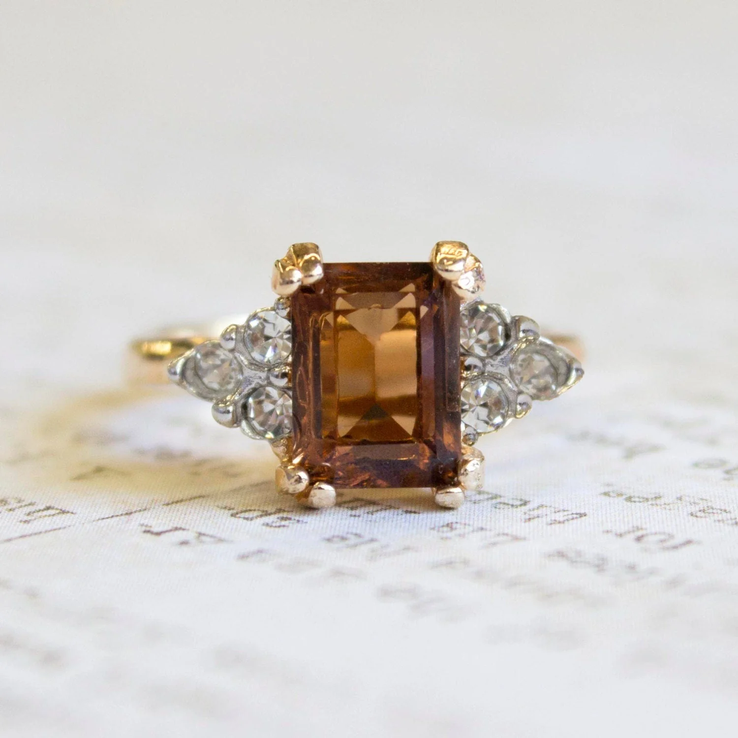 Vintage Ring Clear Austrian Crystals 18k Yellow Gold Electroplated Womens Birthstone Made in USA by PVD Vintage Jewelry - Image 17