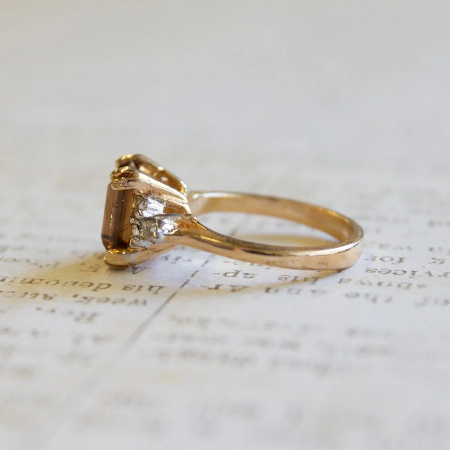 Vintage Ring Clear Austrian Crystals 18k Yellow Gold Electroplated Womens Birthstone Made in USA by PVD Vintage Jewelry - Image 19