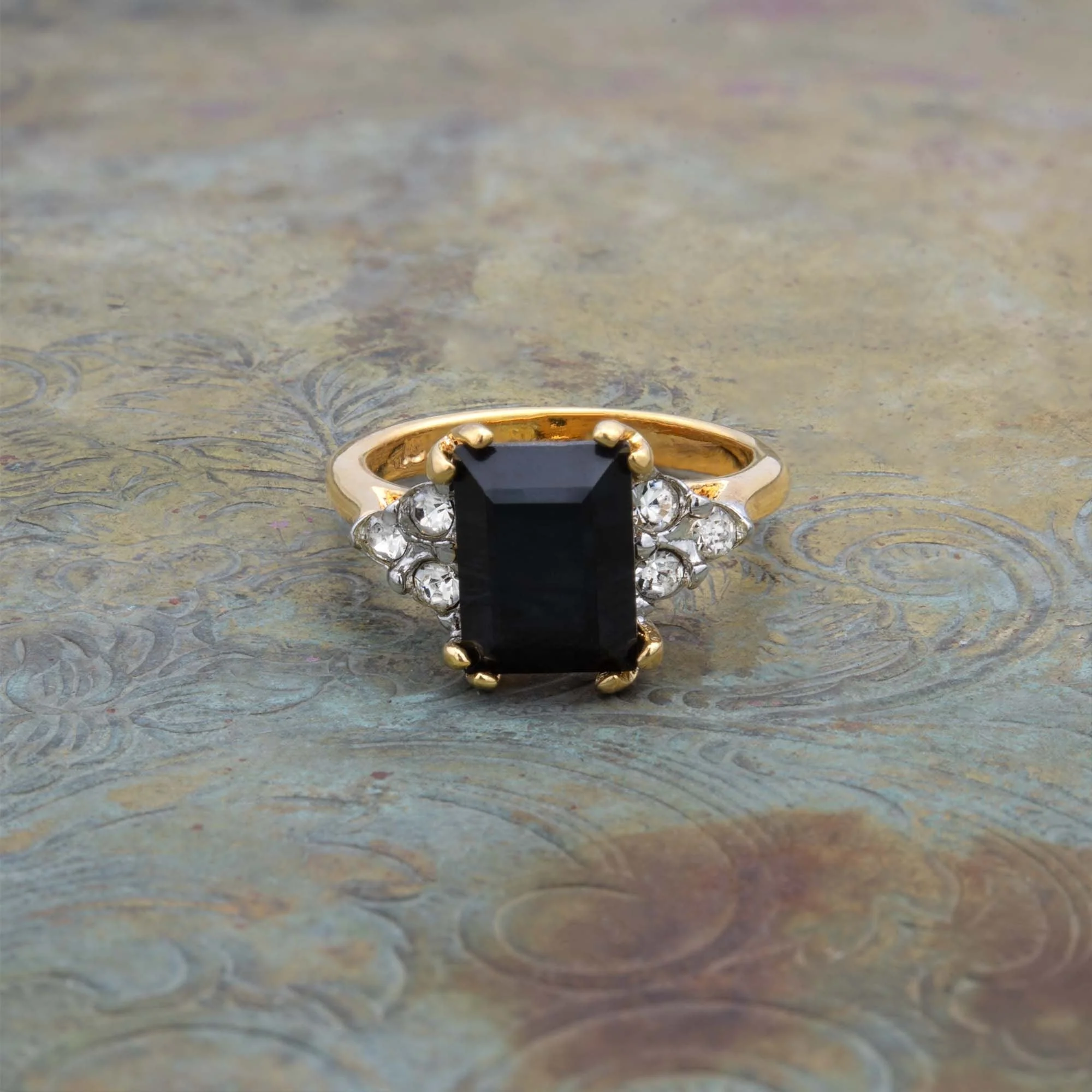 Vintage Ring Clear Austrian Crystals 18k Yellow Gold Electroplated Womens Birthstone Made in USA by PVD Vintage Jewelry - Image 34