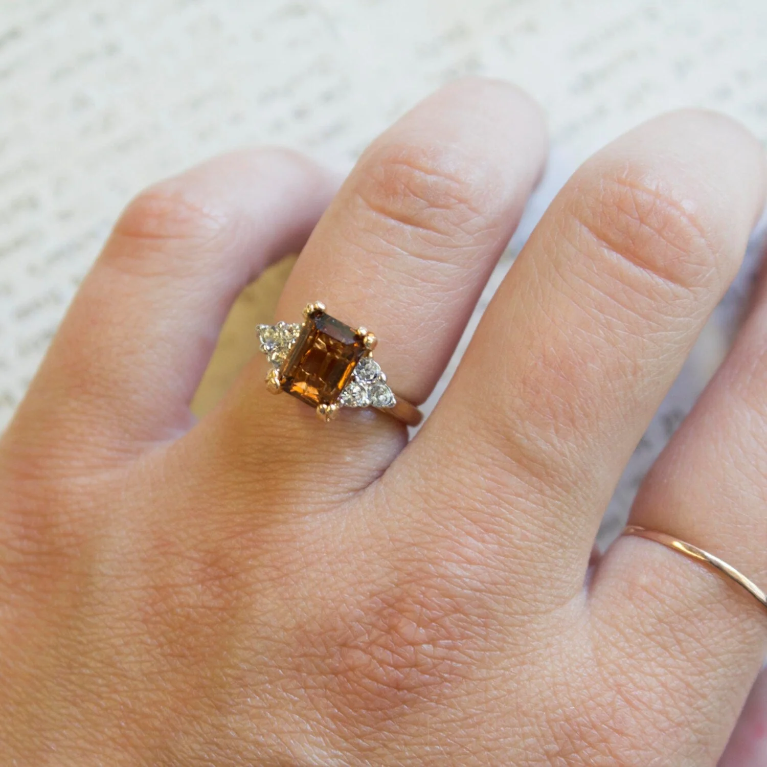 Vintage Ring Clear Austrian Crystals 18k Yellow Gold Electroplated Womens Birthstone Made in USA by PVD Vintage Jewelry - Image 36