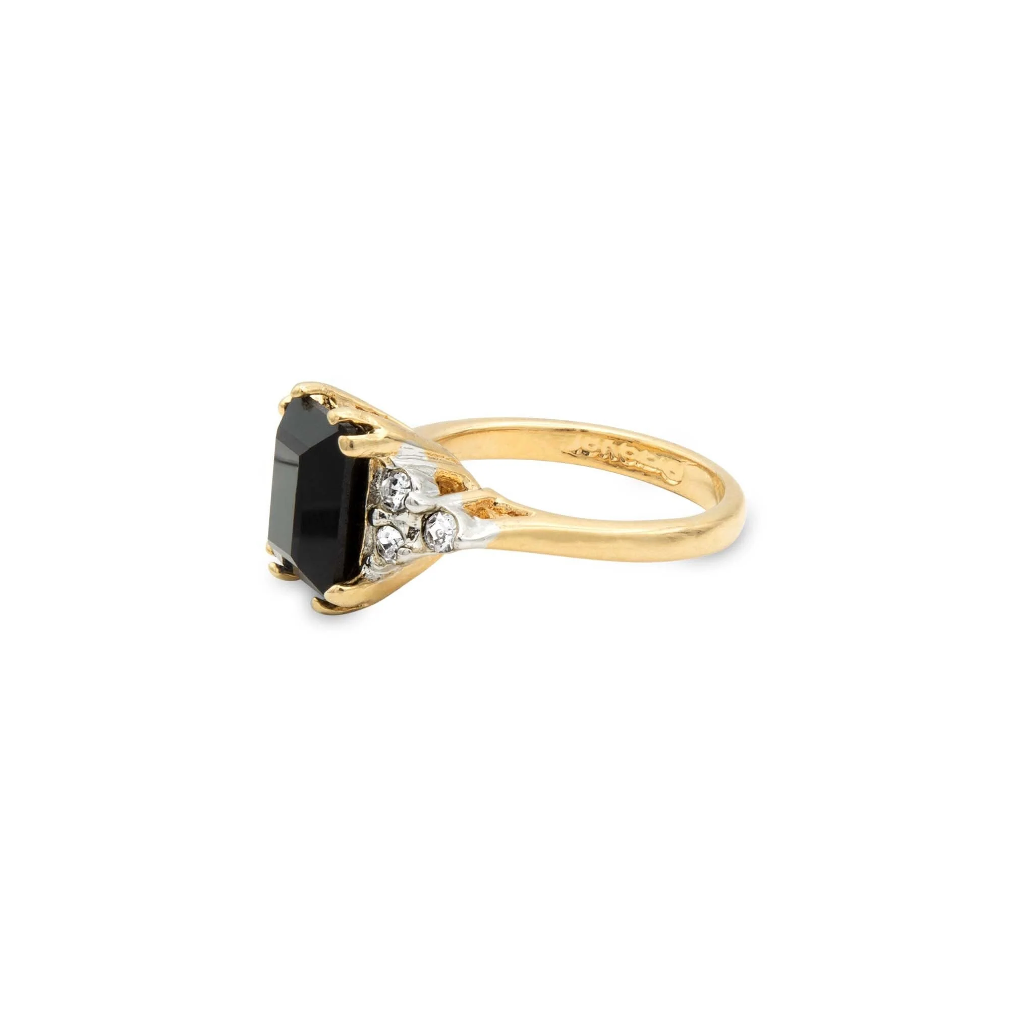 Vintage Ring Clear Austrian Crystals 18k Yellow Gold Electroplated Womens Birthstone Made in USA by PVD Vintage Jewelry - Image 37