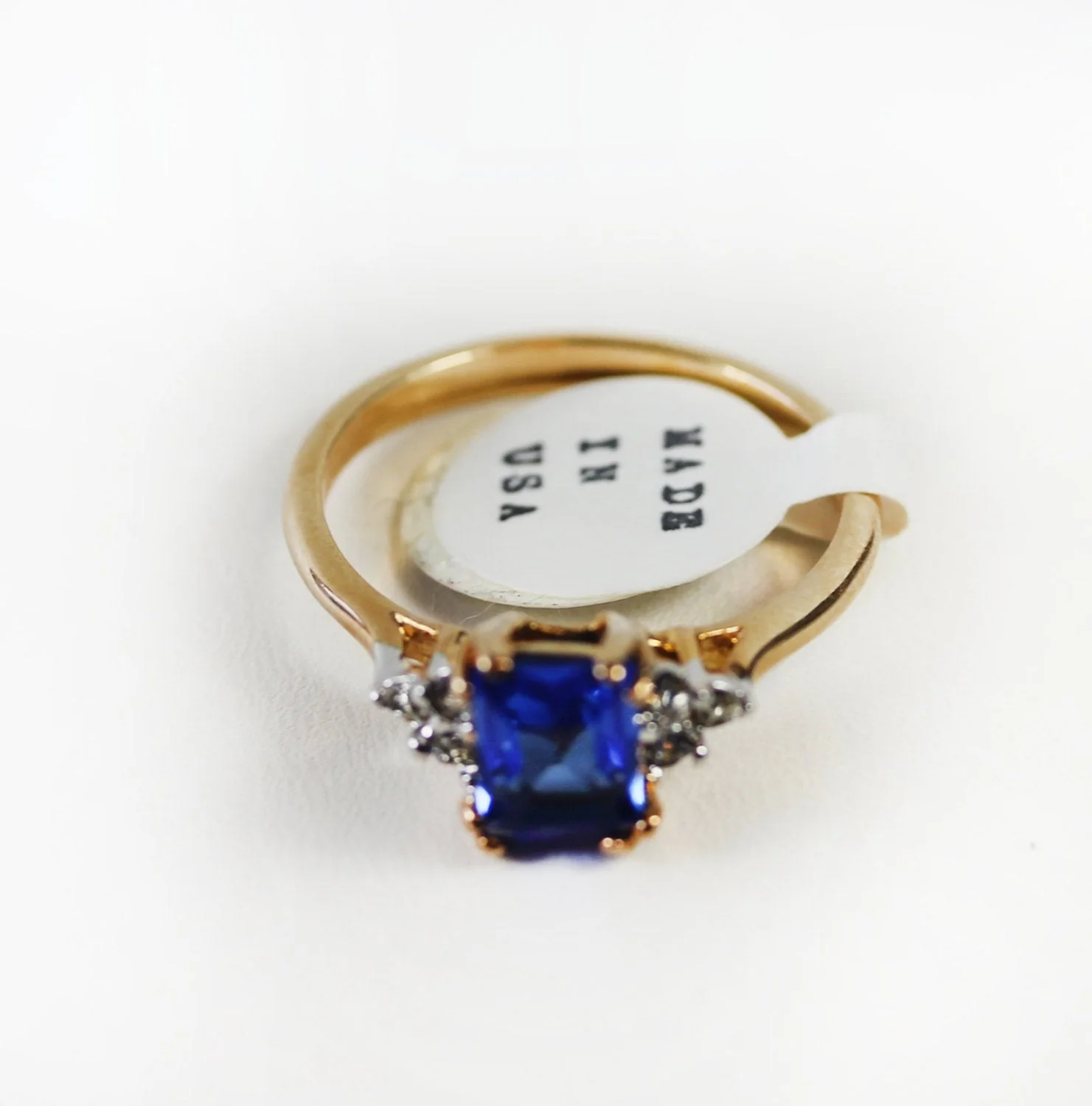 Vintage Ring Clear Austrian Crystals 18k Yellow Gold Electroplated Womens Birthstone Made in USA by PVD Vintage Jewelry - Image 6