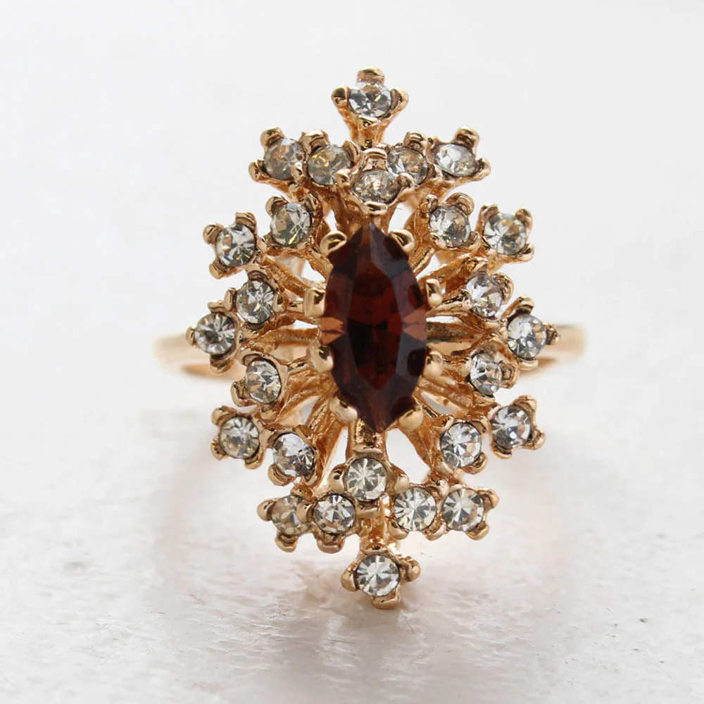 Vintage Ring Genuine Opal with Clear and Ruby Austrian Crystals 18kt Yellow Gold Electroplated by PVD Vintage Jewelry - Image 15