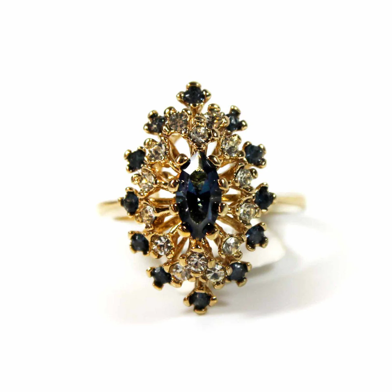 Vintage Ring Genuine Opal with Clear and Ruby Austrian Crystals 18kt Yellow Gold Electroplated by PVD Vintage Jewelry - Image 18