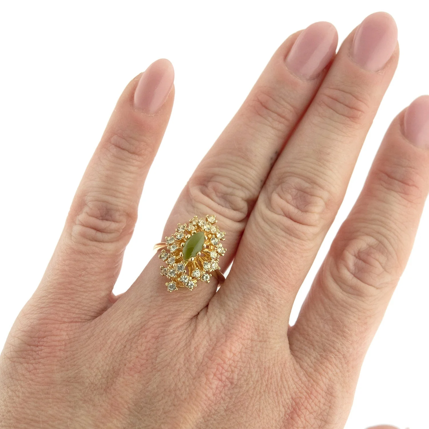 Vintage Ring Genuine Opal with Clear and Ruby Austrian Crystals 18kt Yellow Gold Electroplated by PVD Vintage Jewelry - Image 36