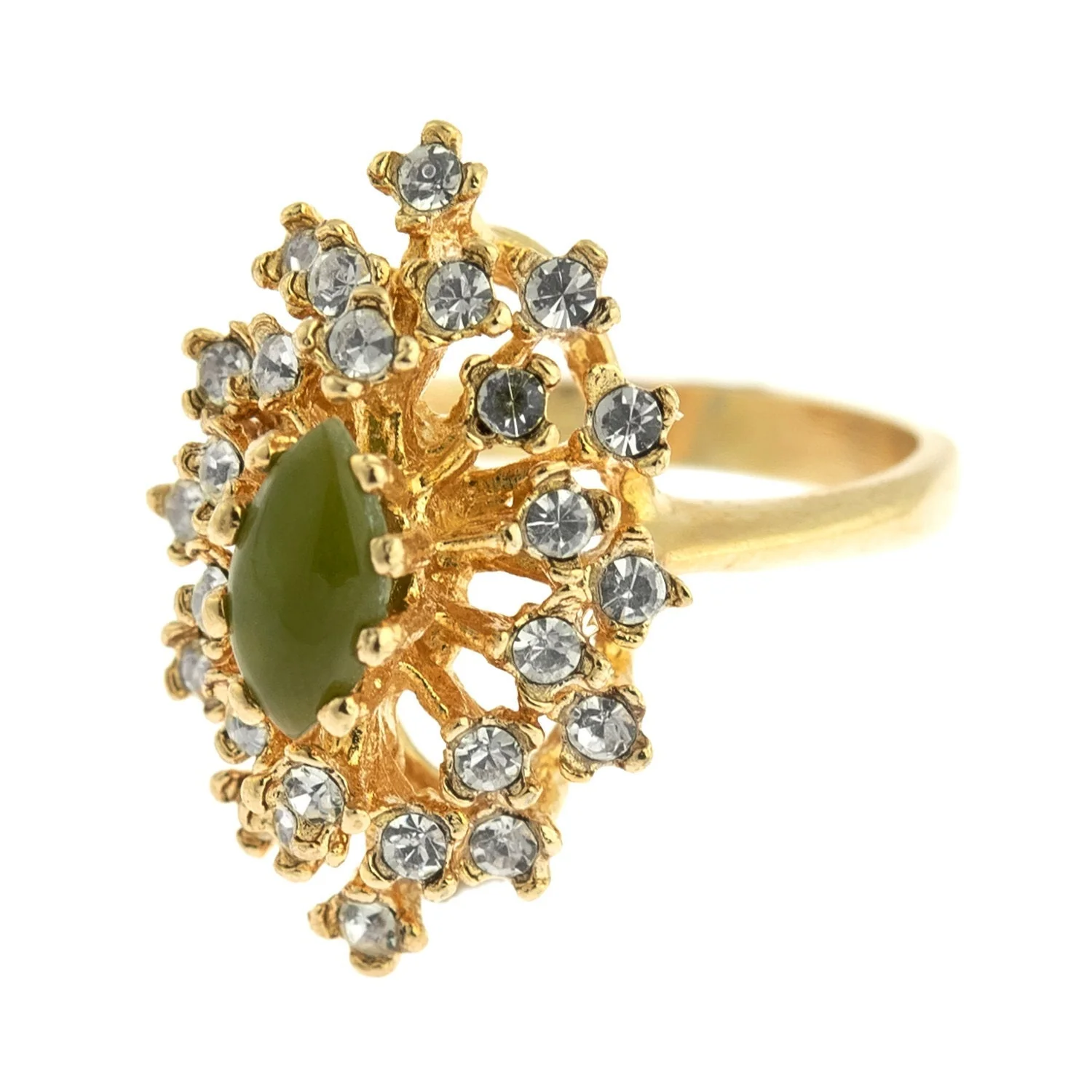 Vintage Ring Genuine Opal with Clear and Ruby Austrian Crystals 18kt Yellow Gold Electroplated by PVD Vintage Jewelry - Image 38