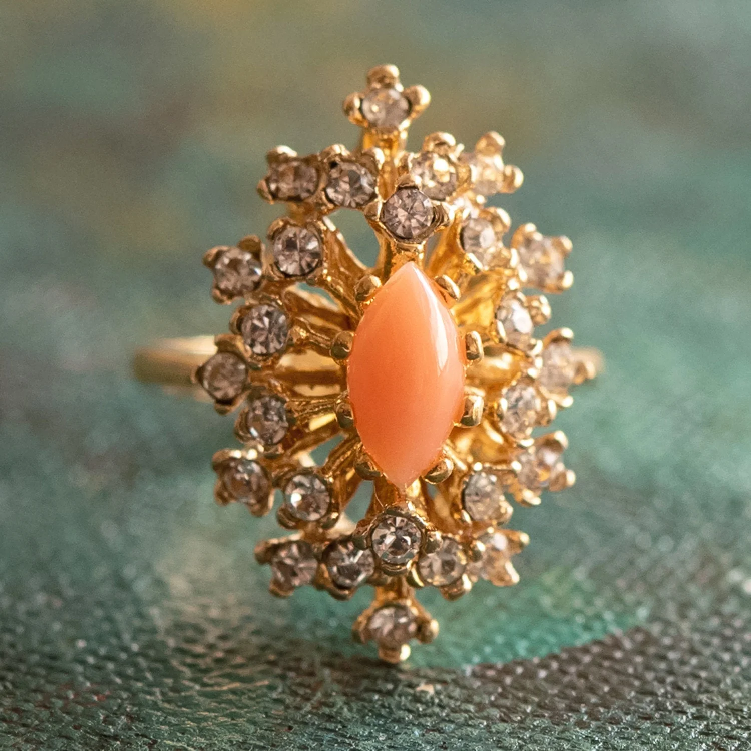 Vintage Ring Genuine Opal with Clear and Ruby Austrian Crystals 18kt Yellow Gold Electroplated by PVD Vintage Jewelry - Image 40