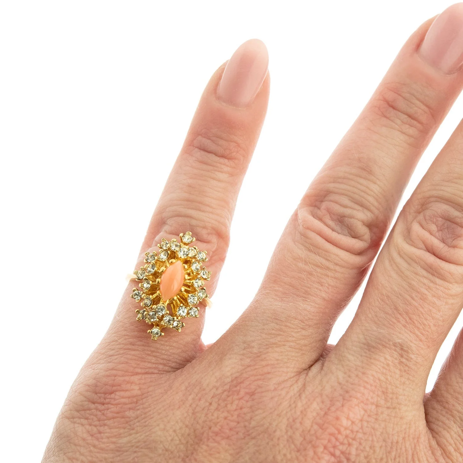 Vintage Ring Genuine Opal with Clear and Ruby Austrian Crystals 18kt Yellow Gold Electroplated by PVD Vintage Jewelry - Image 42
