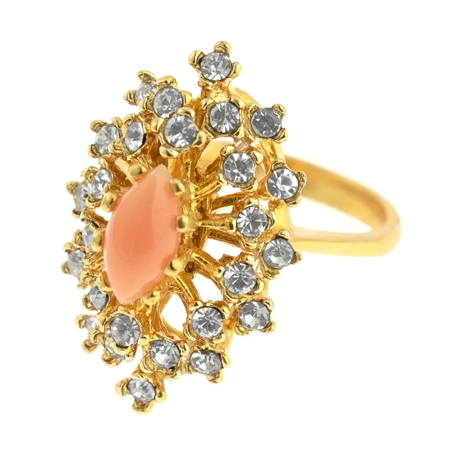 Vintage Ring Genuine Opal with Clear and Ruby Austrian Crystals 18kt Yellow Gold Electroplated by PVD Vintage Jewelry - Image 43