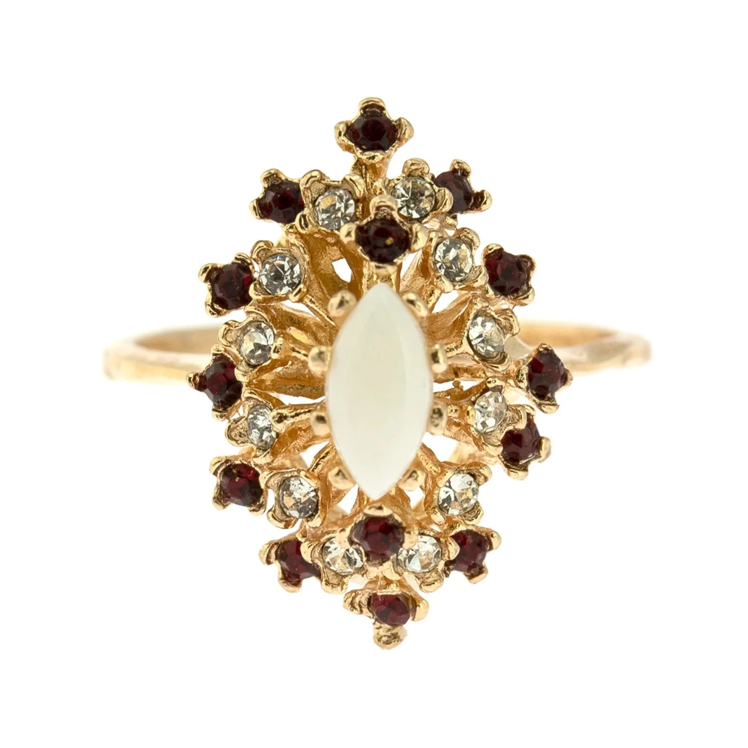 Vintage Ring Genuine Opal with Clear and Ruby Austrian Crystals 18kt Yellow Gold Electroplated by PVD Vintage Jewelry - Image 50