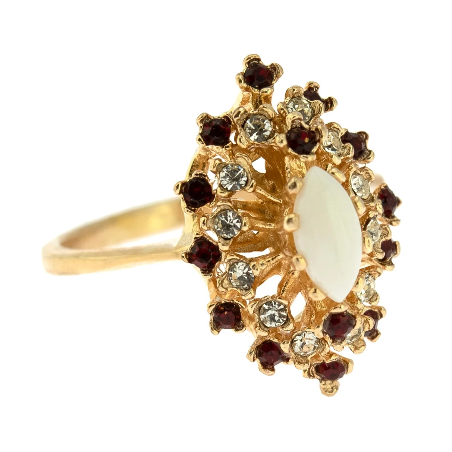 Vintage Ring Genuine Opal with Clear and Ruby Austrian Crystals 18kt Yellow Gold Electroplated by PVD Vintage Jewelry - Image 55