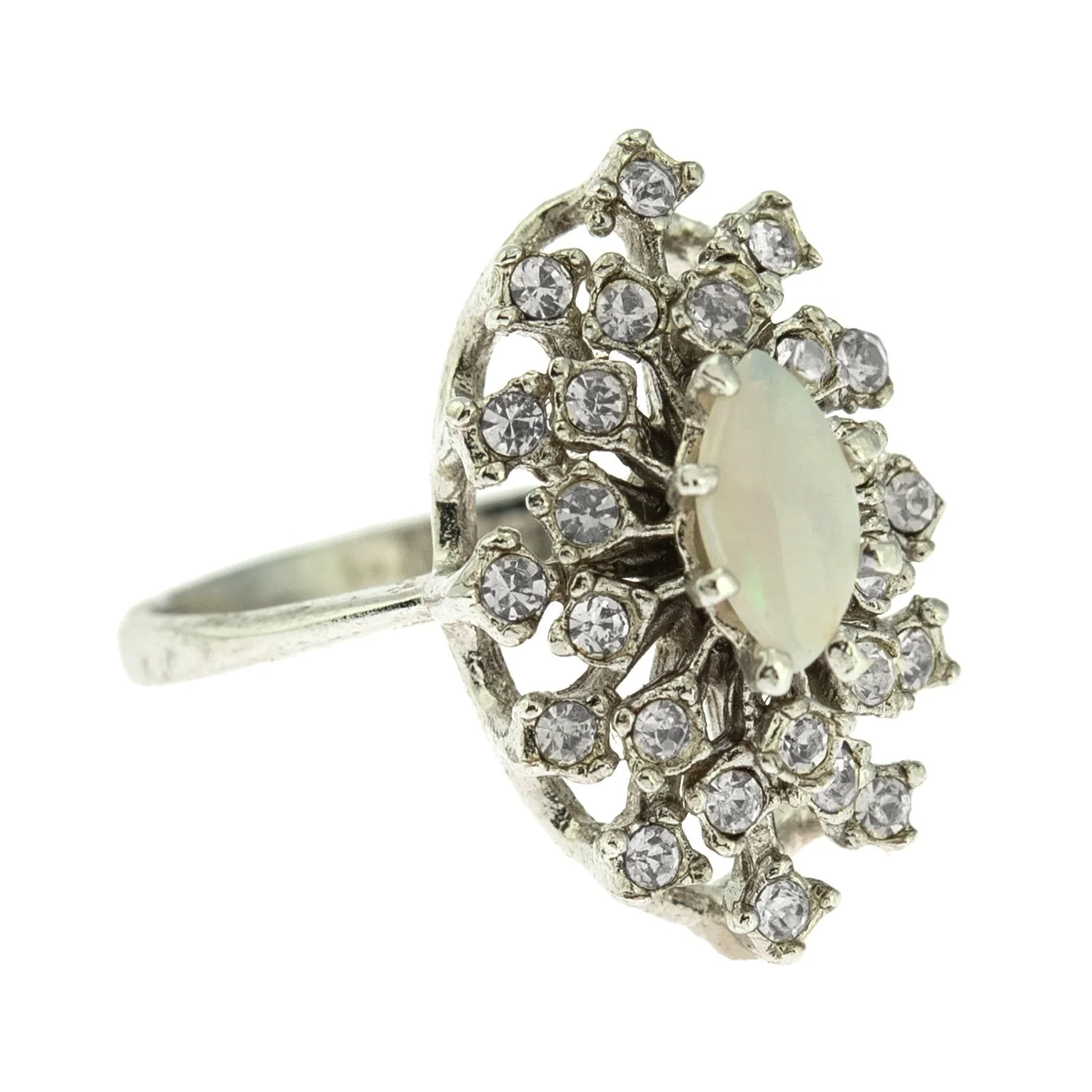 Vintage Ring Genuine Opal with Clear and Ruby Austrian Crystals 18kt Yellow Gold Electroplated by PVD Vintage Jewelry - Image 60