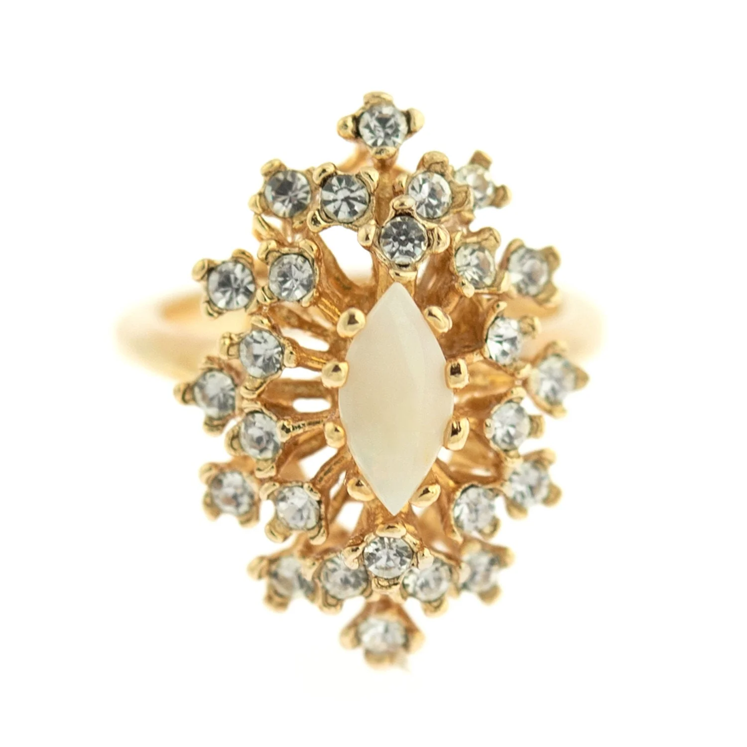 Vintage Ring Genuine Opal with Clear and Ruby Austrian Crystals 18kt Yellow Gold Electroplated by PVD Vintage Jewelry - Image 61