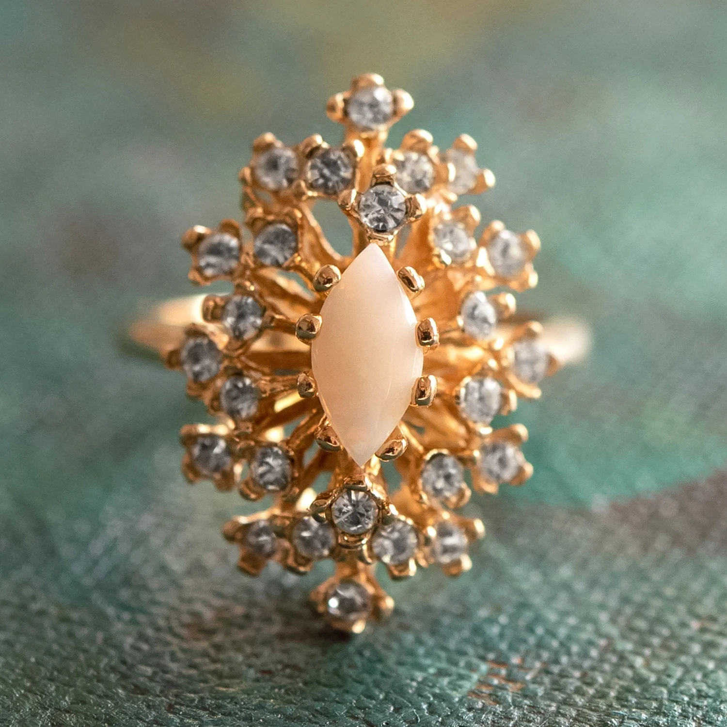 Vintage Ring Genuine Opal with Clear and Ruby Austrian Crystals 18kt Yellow Gold Electroplated by PVD Vintage Jewelry - Image 62