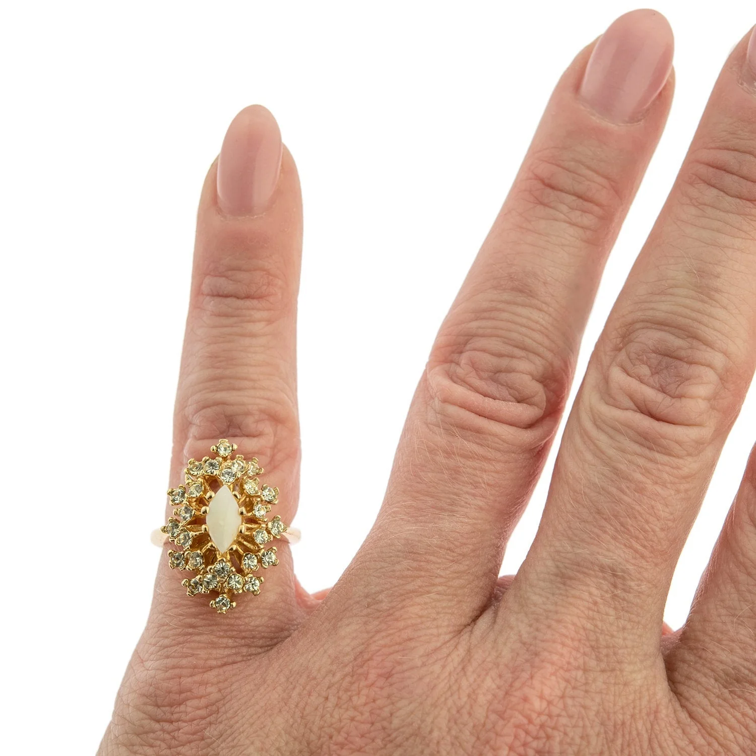 Vintage Ring Genuine Opal with Clear and Ruby Austrian Crystals 18kt Yellow Gold Electroplated by PVD Vintage Jewelry - Image 64