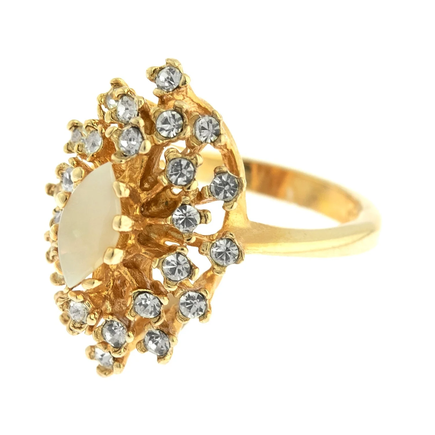 Vintage Ring Genuine Opal with Clear and Ruby Austrian Crystals 18kt Yellow Gold Electroplated by PVD Vintage Jewelry - Image 66