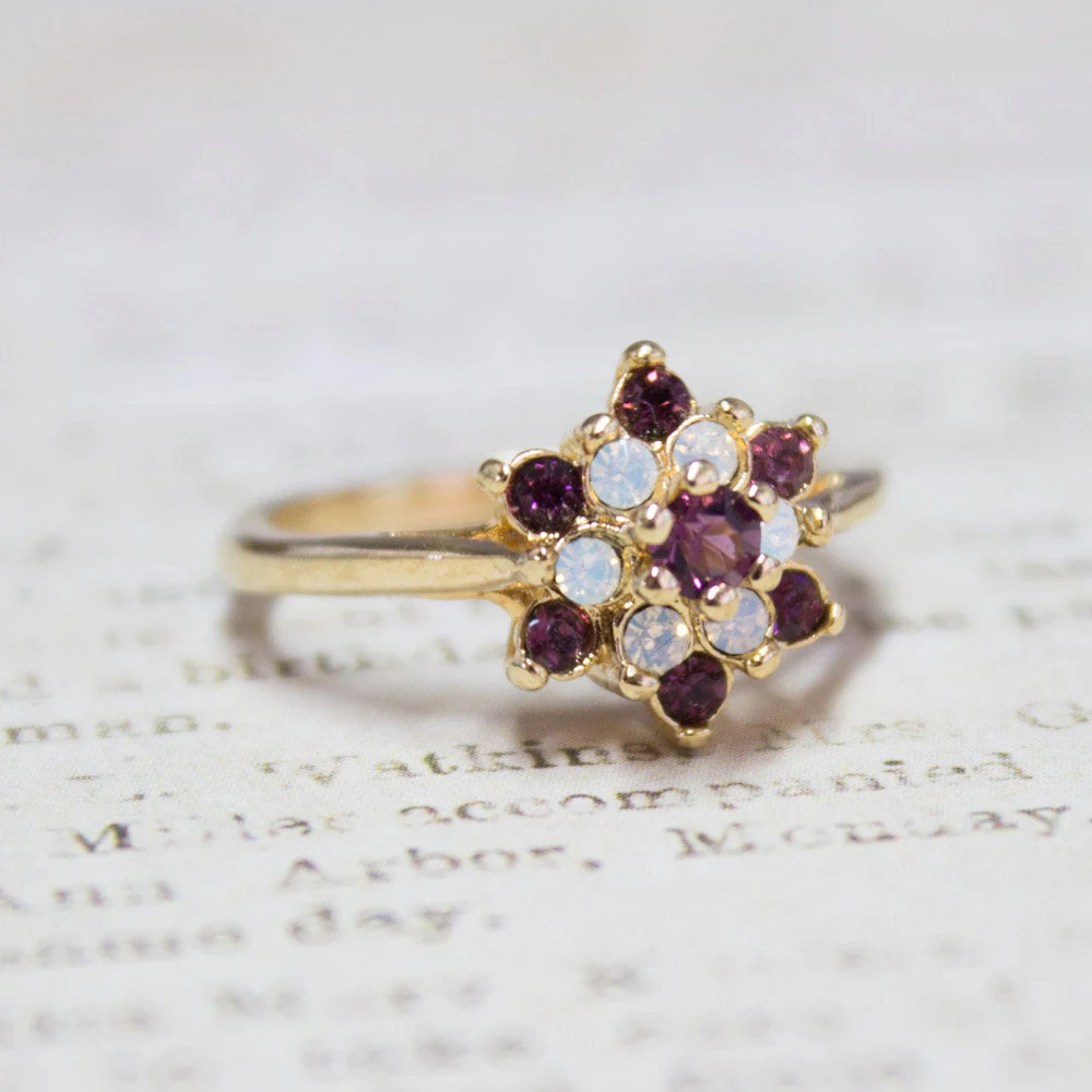 Vintage Rose and Amethyst Austrian Crystal Star Ring 18k Yellow Gold Electroplate Made in the USA by PVD Vintage Jewelry - Image 16