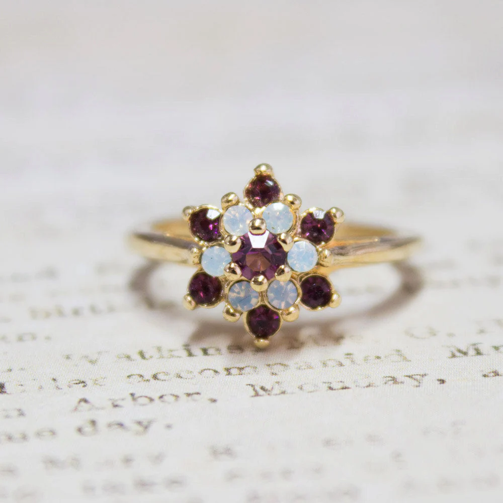Vintage Rose and Amethyst Austrian Crystal Star Ring 18k Yellow Gold Electroplate Made in the USA by PVD Vintage Jewelry - Image 17