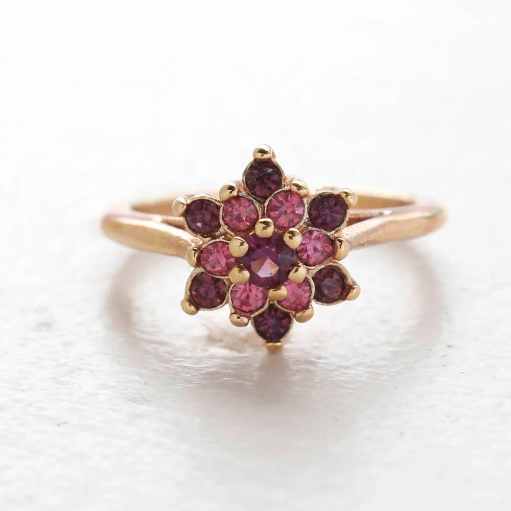 Vintage Rose and Amethyst Austrian Crystal Star Ring 18k Yellow Gold Electroplate Made in the USA by PVD Vintage Jewelry - Image 3