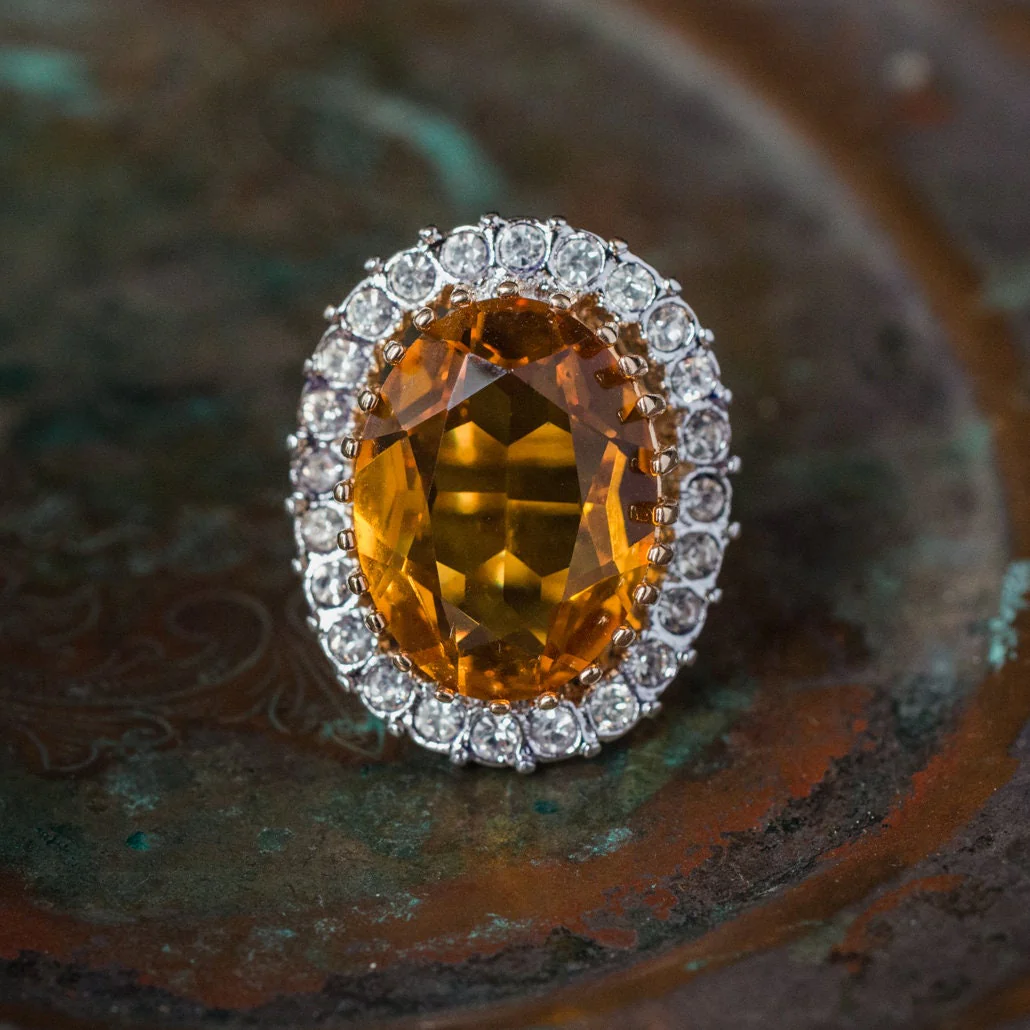 Vintage Women's Statement Crystal Cocktail Ring 18k Gold Electroplated by PVD Vintage Jewelry - Image 11