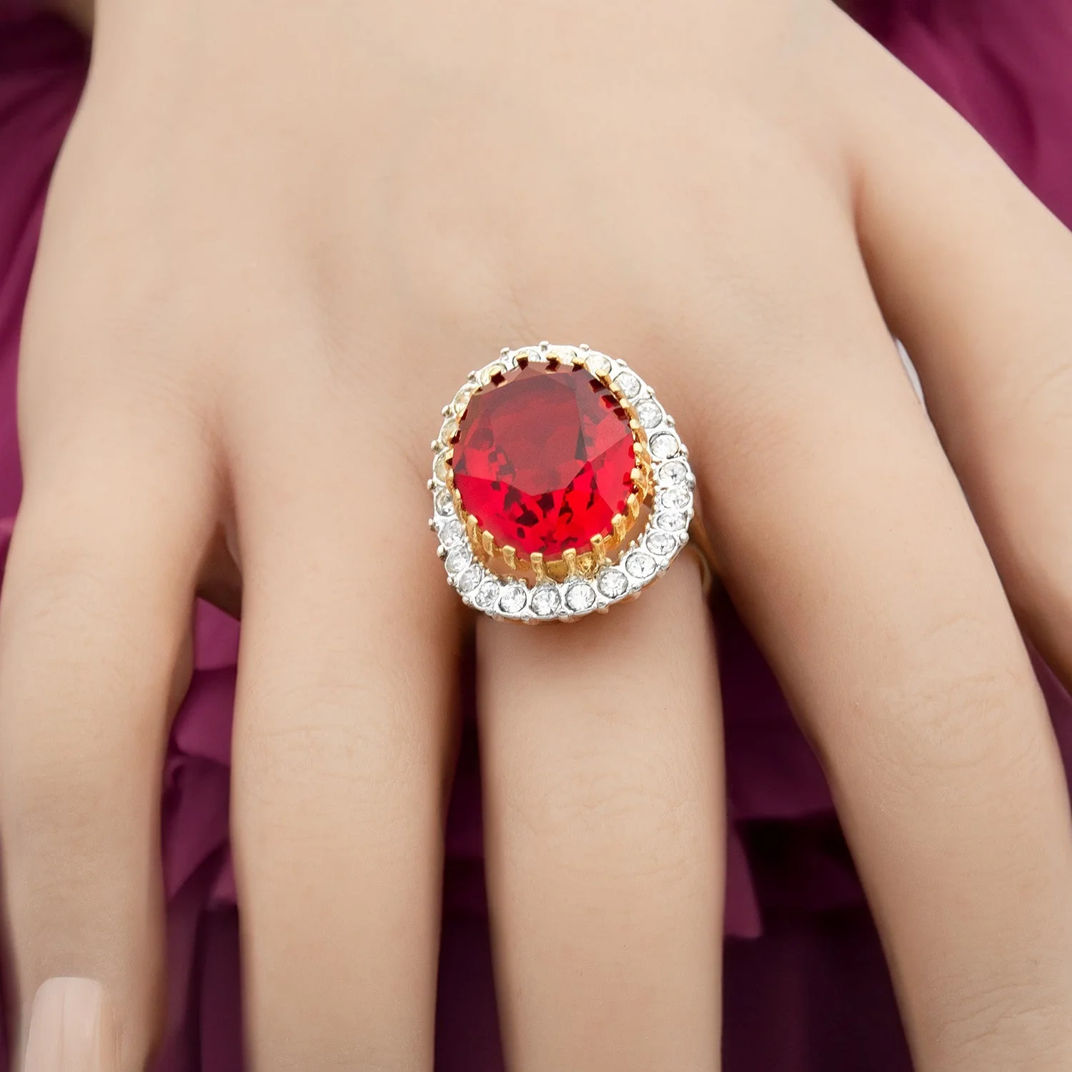 Vintage Women's Statement Crystal Cocktail Ring 18k Gold Electroplated by PVD Vintage Jewelry - Image 16