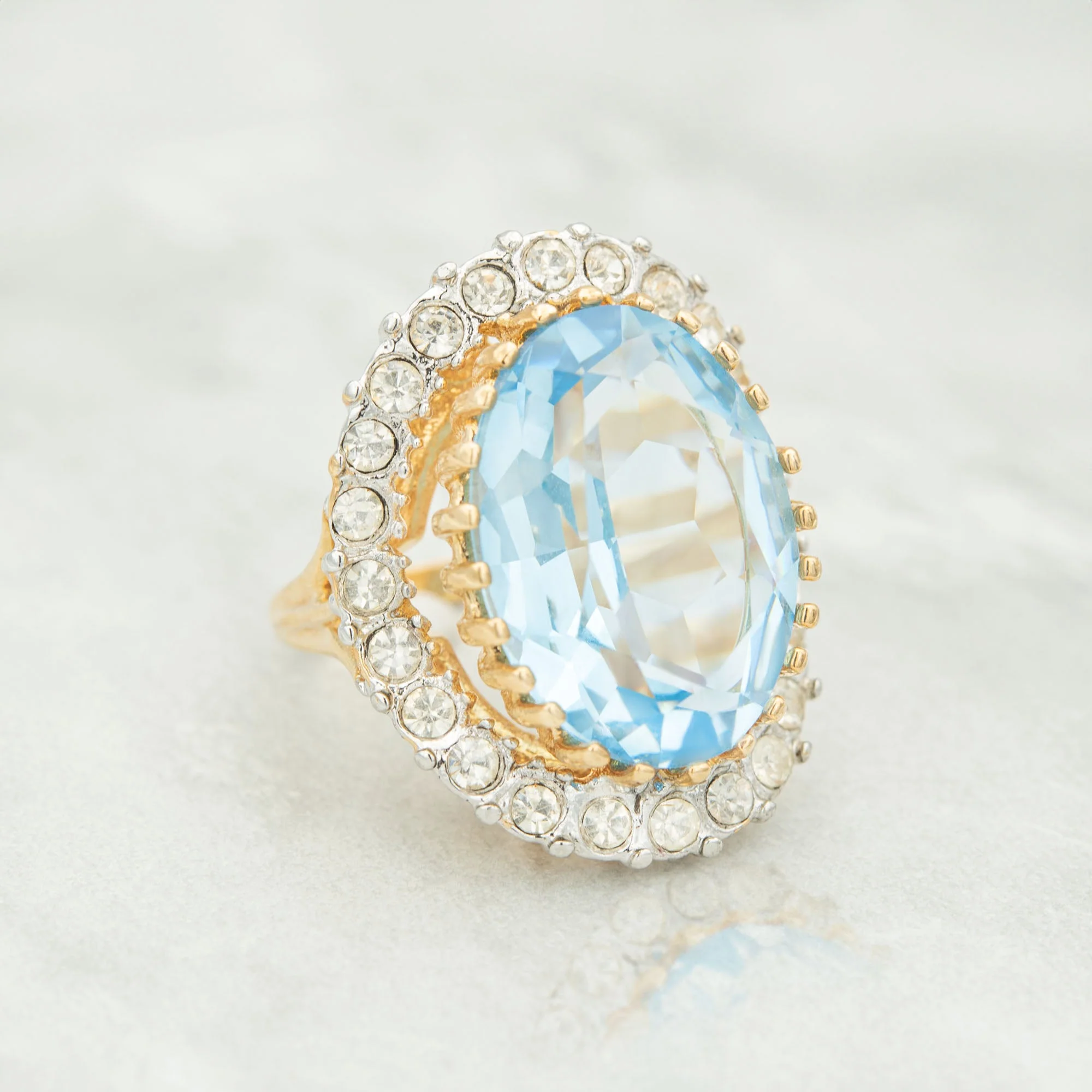Vintage Women's Statement Crystal Cocktail Ring 18k Gold Electroplated by PVD Vintage Jewelry - Image 2