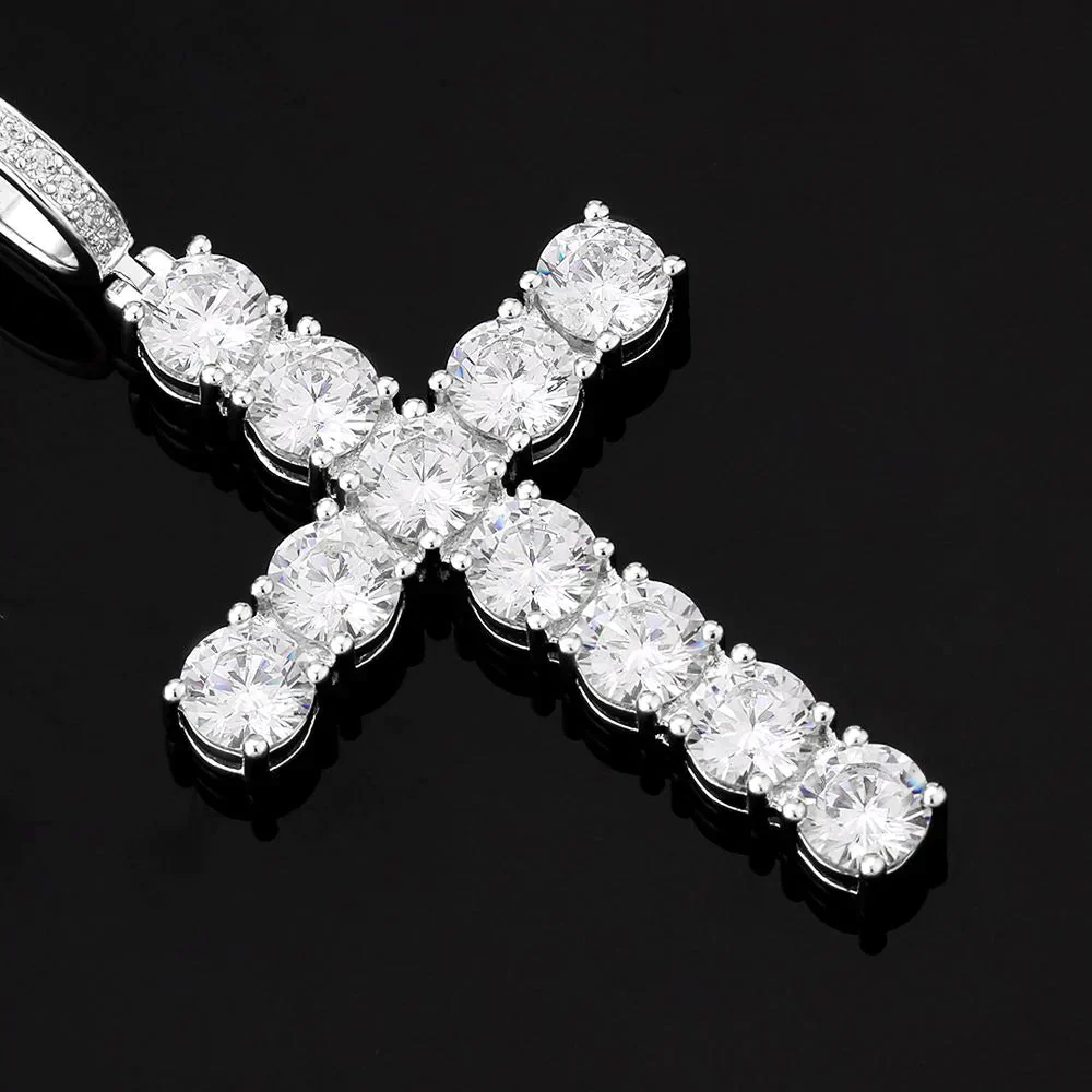 VVS Moissanite Solid Silver Cross Pendant in White Gold by Bling Proud | Urban Jewelry Online Store - Image 3