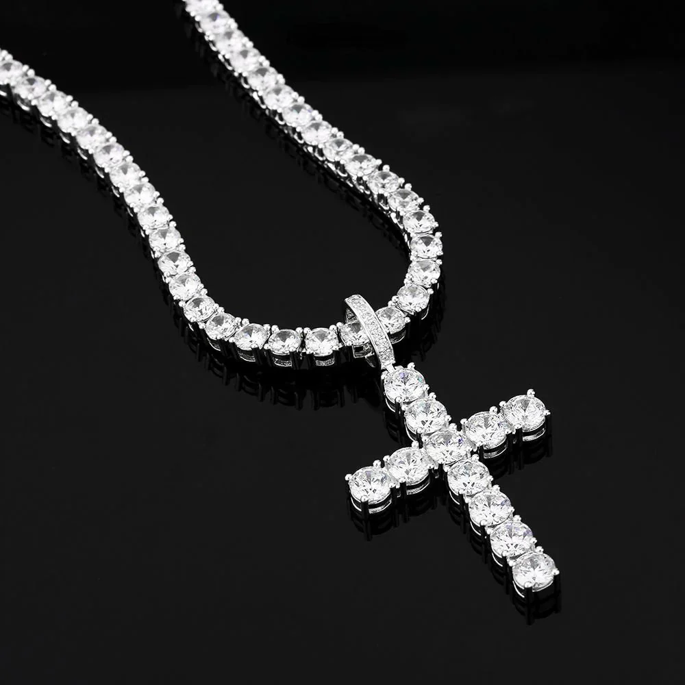 VVS Moissanite Solid Silver Cross Pendant in White Gold by Bling Proud | Urban Jewelry Online Store - Image 4