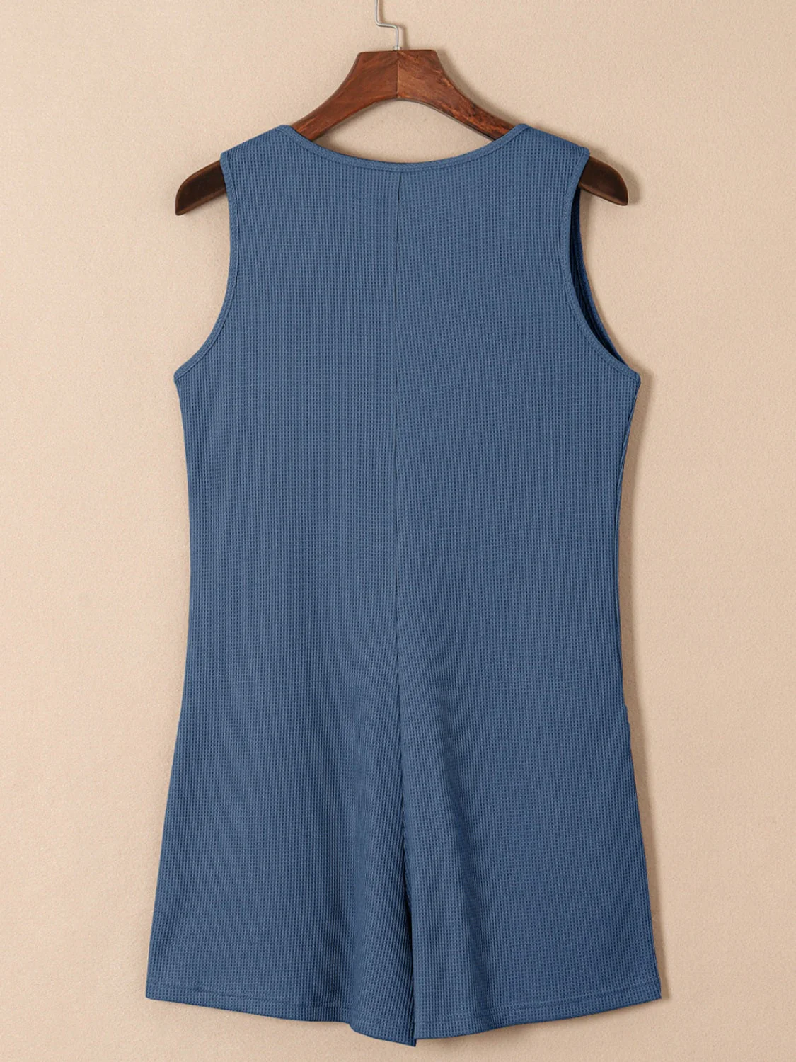 Waffle-Knit Half Button Sleeveless Romper with Pockets - Image 12