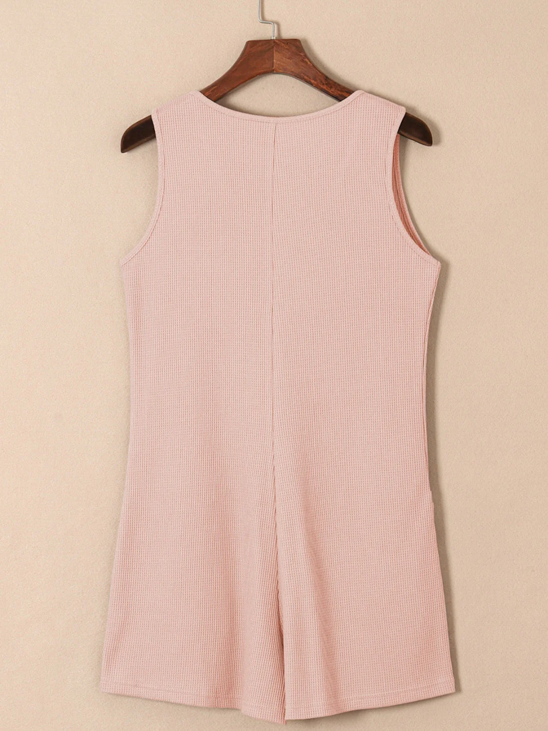 Waffle-Knit Half Button Sleeveless Romper with Pockets - Image 15