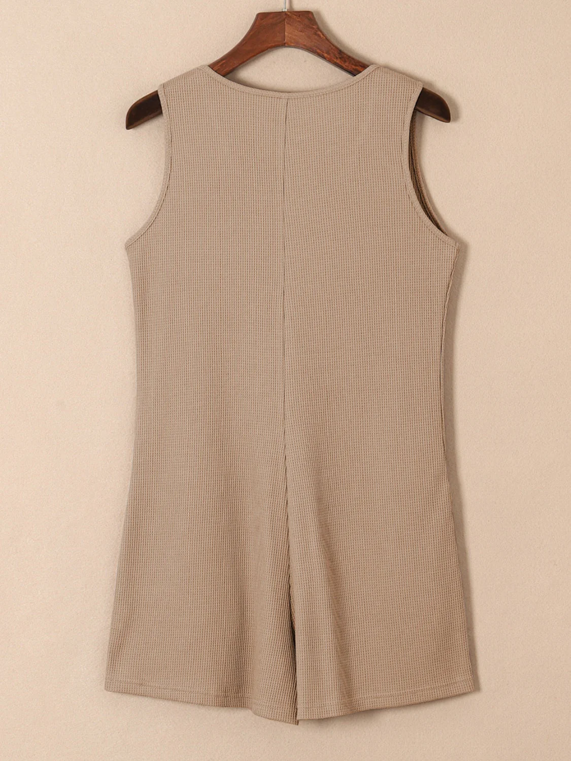 Waffle-Knit Half Button Sleeveless Romper with Pockets - Image 9