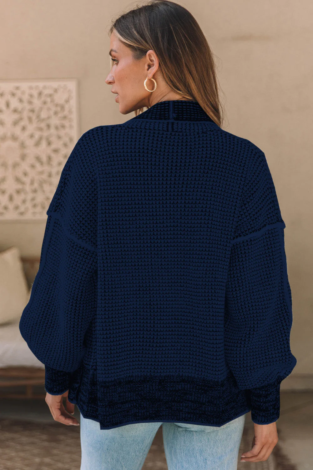 Waffle-knit Pocketed Open Front Cardigan - Image 15