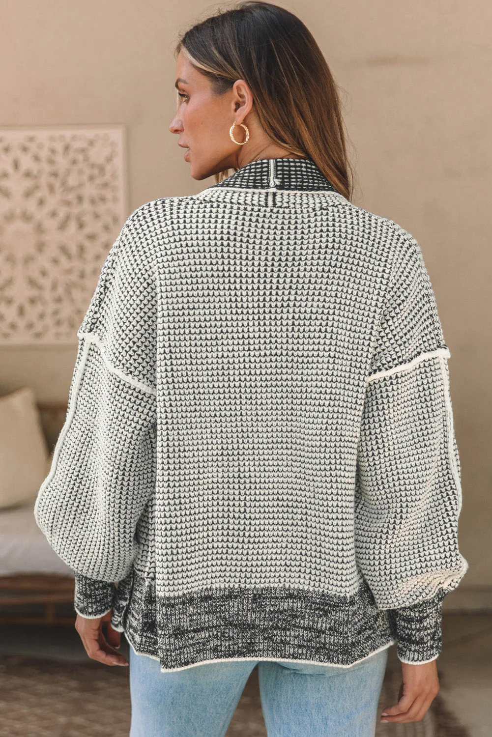 Waffle-knit Pocketed Open Front Cardigan - Image 7