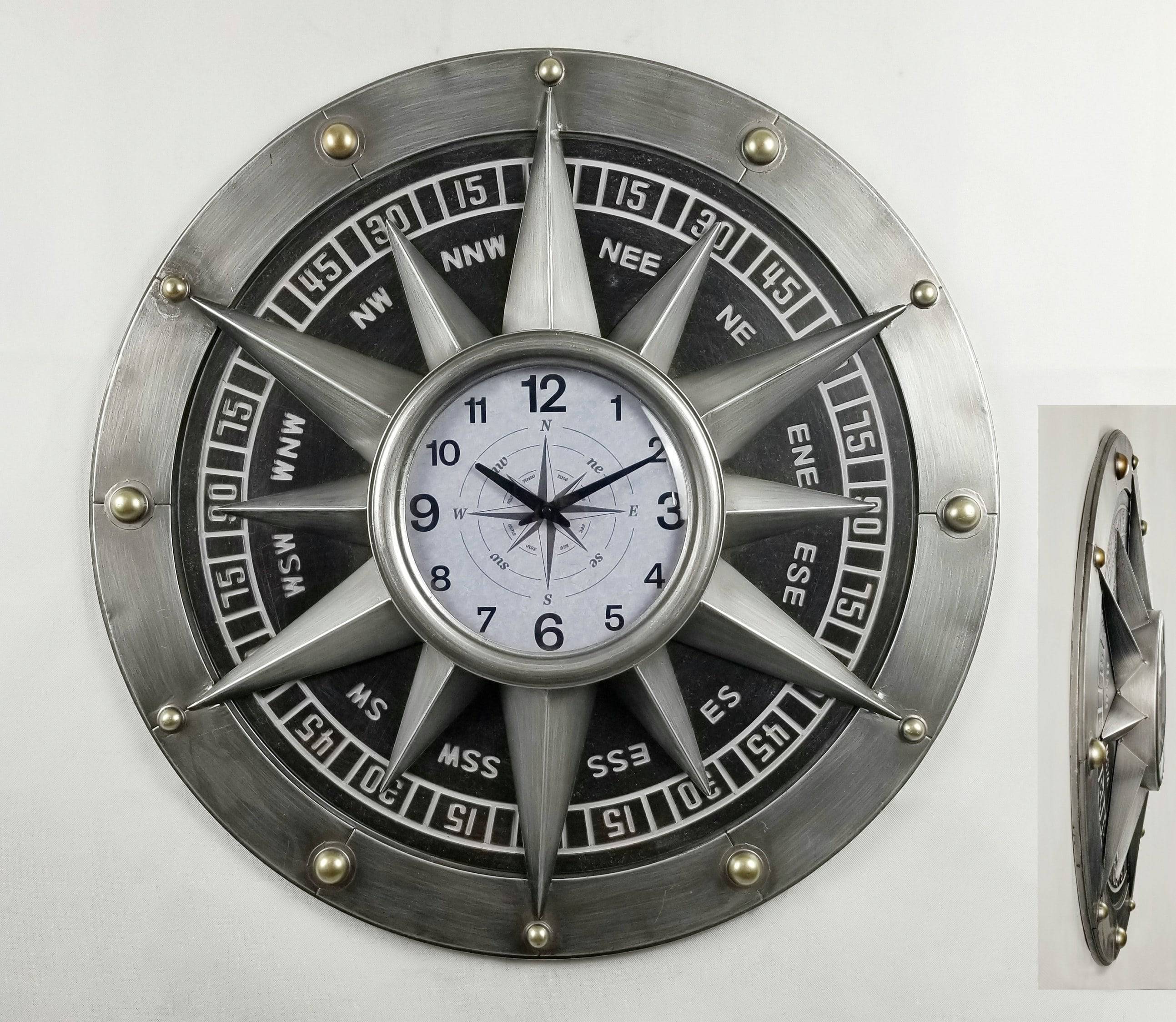 Wall clock - Compass Metal Wall Clock by Peterson Housewares & Artwares - Image 4