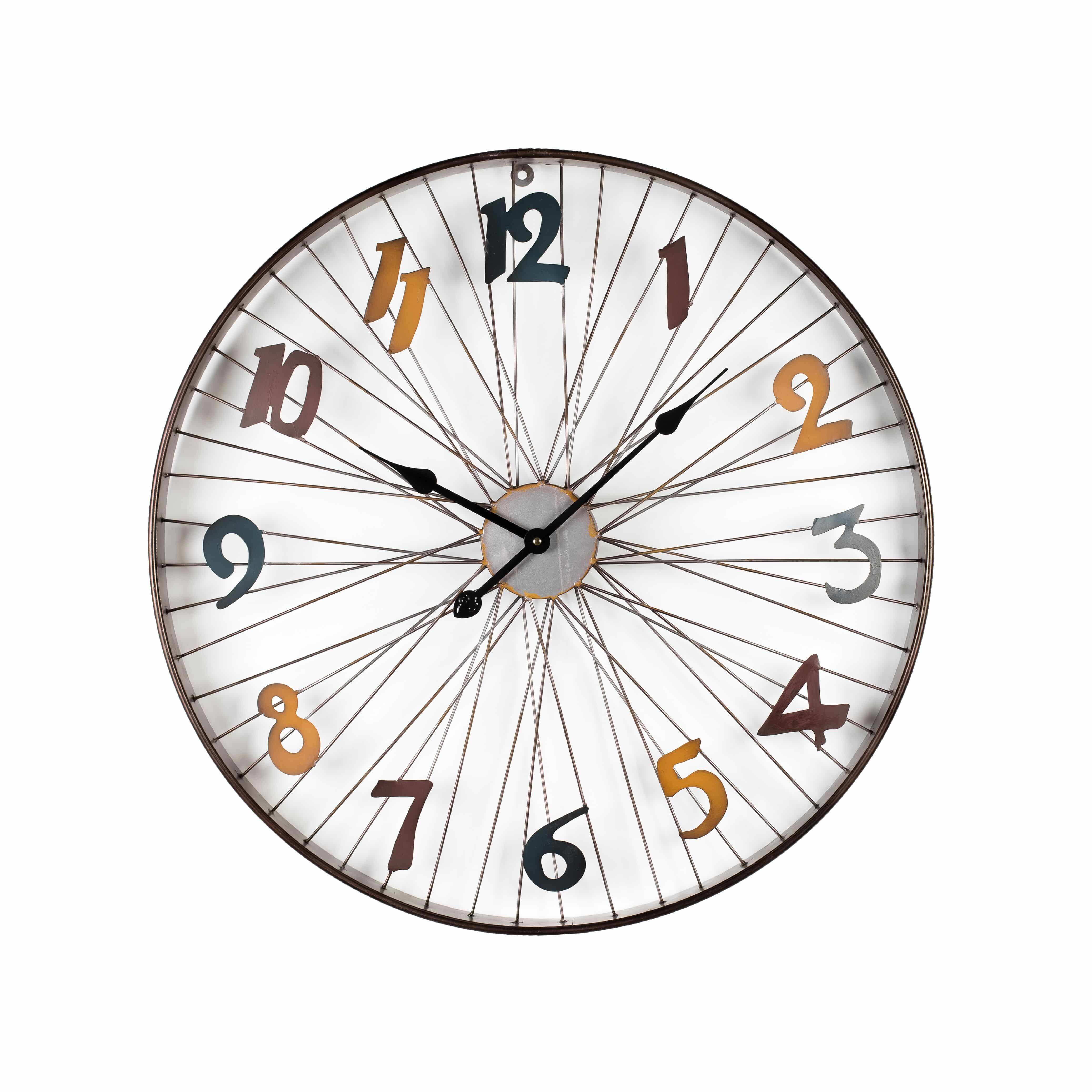 Wall clock - Modern Metal Wall Clock, Coloured Roman Number by Peterson Housewares & Artwares - Image 2