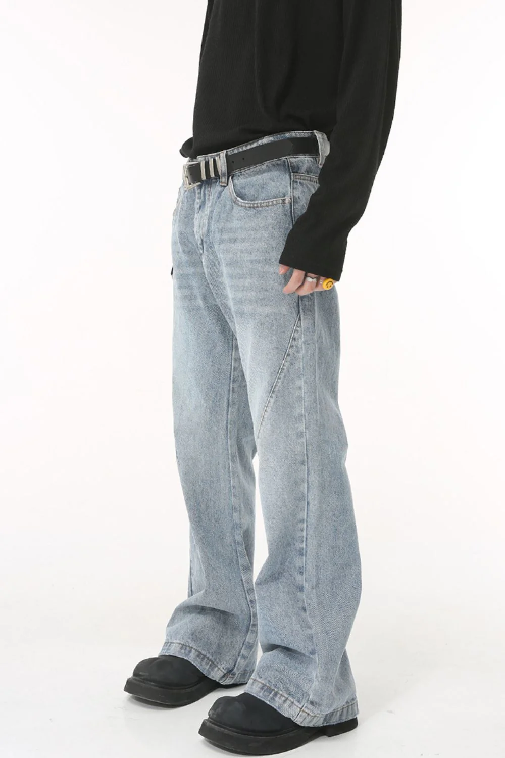 Washed Bootcut Men's Jeans with Pockets - Image 2