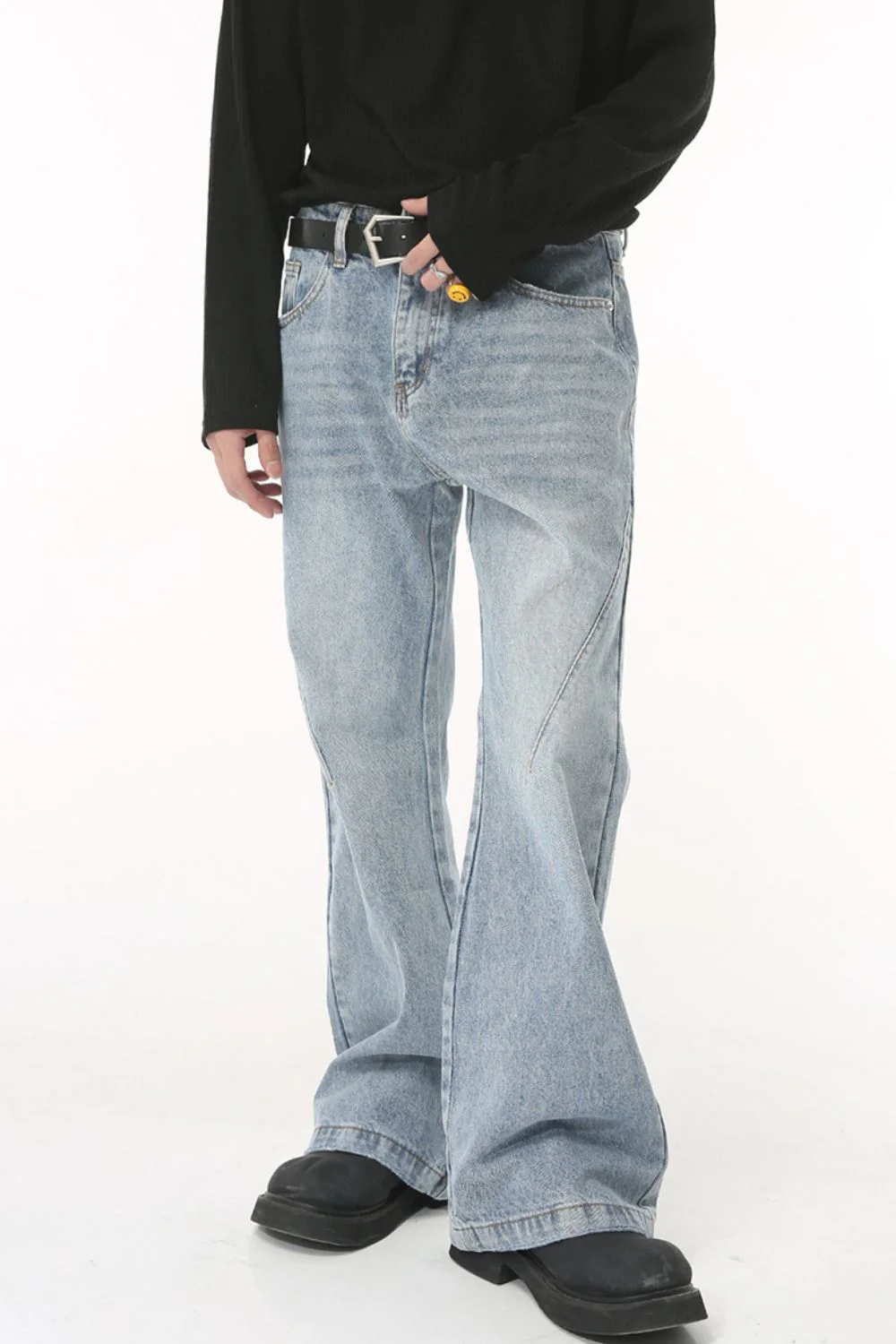 Washed Bootcut Men's Jeans with Pockets - Image 4